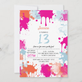 Orange Pink Blue Abstrakt Modern Girl Birthday Einladung