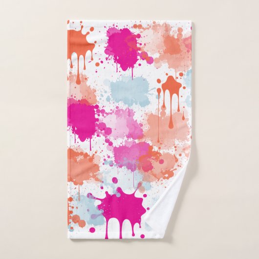 Orange Pink Blue Abstrakt Modern Paint Splash Badhandtuch Set (Handtuch)