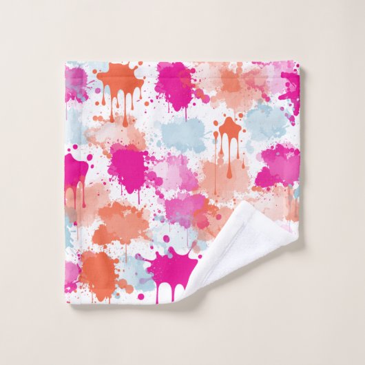 Orange Pink Blue Abstrakt Modern Paint Splash Badhandtuch Set (Waschlappen)