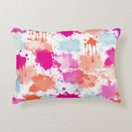 Orange Pink Blue Abstrakt Modern Paint Splash Dekokissen