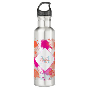 Orange Pink Blue Abstrakt Modern Paint Splash Edelstahlflasche
