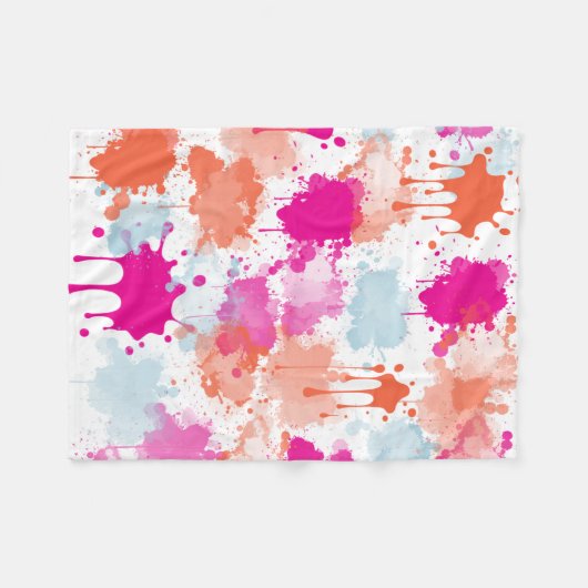 Orange Pink Blue Abstrakt Modern Paint Splash Fleecedecke (Vorderseite (Horizontal))