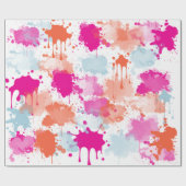 Orange Pink Blue Abstrakt Modern Paint Splash Geschenkpapier (Flach)