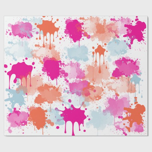 Orange Pink Blue Abstrakt Modern Paint Splash Geschenkpapier (Flach)