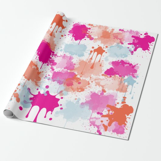 Orange Pink Blue Abstrakt Modern Paint Splash Geschenkpapier (Ungerollt)