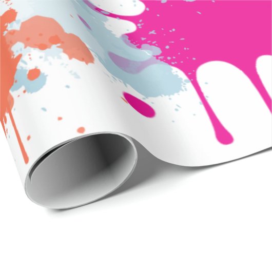 Orange Pink Blue Abstrakt Modern Paint Splash Geschenkpapier (Rolleneckpunkt)