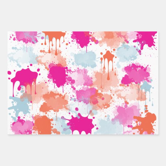 Orange Pink Blue Abstrakt Modern Paint Splash Geschenkpapier Set (Vorderseite 2)