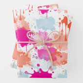 Orange Pink Blue Abstrakt Modern Paint Splash Geschenkpapier Set (Beispiel)
