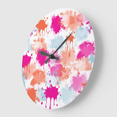 Orange Pink Blue Abstrakt Modern Paint Splash Große Wanduhr (Winkel)