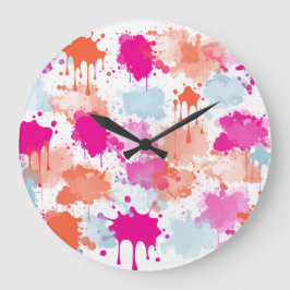 Orange Pink Blue Abstrakt Modern Paint Splash Große Wanduhr