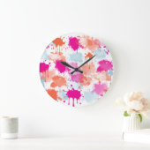 Orange Pink Blue Abstrakt Modern Paint Splash Große Wanduhr (Zuhause)