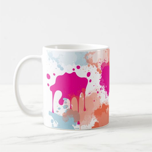 Orange Pink Blue Abstrakt Modern Paint Splash Kaffeetasse (Links)