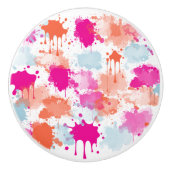 Orange Pink Blue Abstrakt Modern Paint Splash Keramikknauf (Vorderseite)