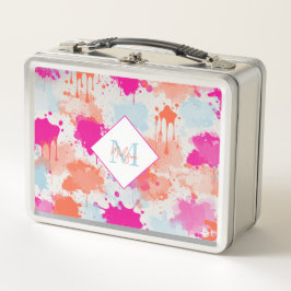 Orange Pink Blue Abstrakt Modern Paint Splash Metall Brotdose