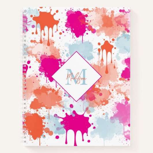 Orange Pink Blue Abstrakt Modern Paint Splash Notizblock (Vorderseite)