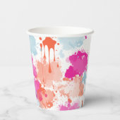 Orange Pink Blue Abstrakt Modern Paint Splash Pappbecher (Rückseite)