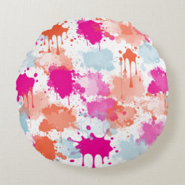 Orange Pink Blue Abstrakt Modern Paint Splash Rundes Kissen