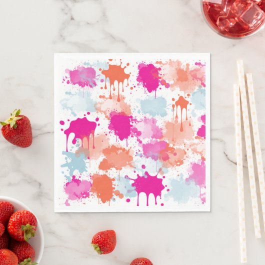 Orange Pink Blue Abstrakt Modern Paint Splash Serviette (Beispiel)