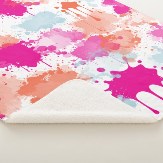 Orange Pink Blue Abstrakt Modern Paint Splash Sherpadecke (3/4)