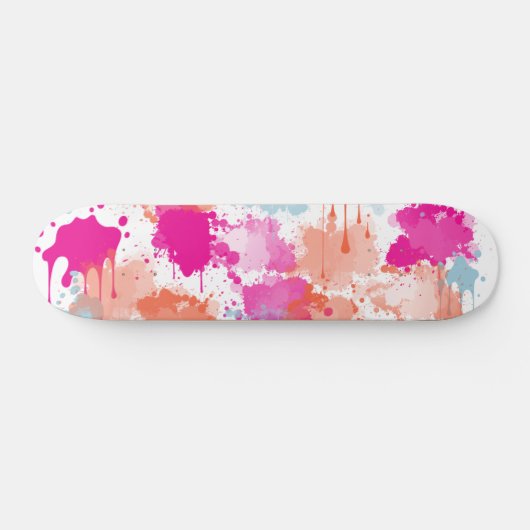 Orange Pink Blue Abstrakt Modern Paint Splash Skateboard (Horizontal)
