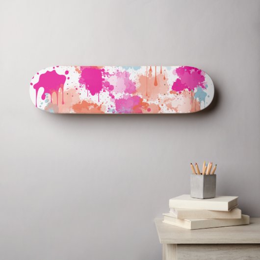 Orange Pink Blue Abstrakt Modern Paint Splash Skateboard (Wandkunst (Horz))