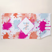 Orange Pink Blue Abstrakt Modern Paint Splash Strandtuch (Vorderseite)