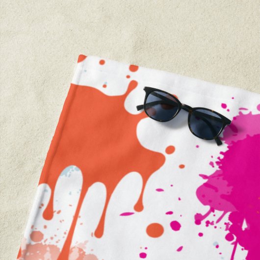 Orange Pink Blue Abstrakt Modern Paint Splash Strandtuch (Beispiel)