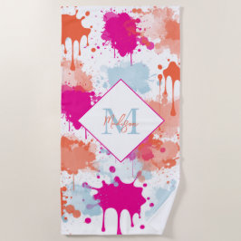 Orange Pink Blue Abstrakt Modern Paint Splash Strandtuch