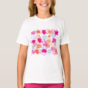 Orange Pink Blue Abstrakt Modern Paint Splash T-Shirt