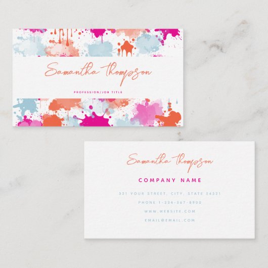 Orange Pink Blue Abstrakt Modern Paint Splash Visitenkarte (Vorne/Hinten)