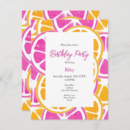 Orange Pink Citrus Slices Einladung (Vorne/Hinten)