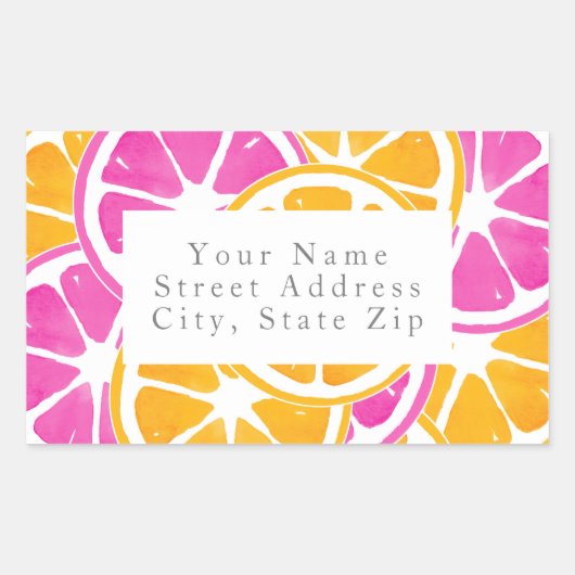 Orange Pink Citrus Slices Rechteckiger Aufkleber (Vorderseite)