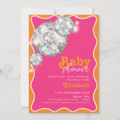 Orange Pink Disco Ball Baby Dusche Party Design Einladung (Vorderseite)