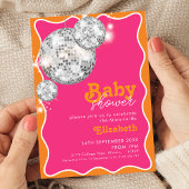 Orange Pink Disco Ball Baby Dusche Party Design Einladung