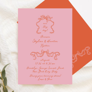Orange Pink Doodle handgeschriebene Retro-Hochzeit Einladung
