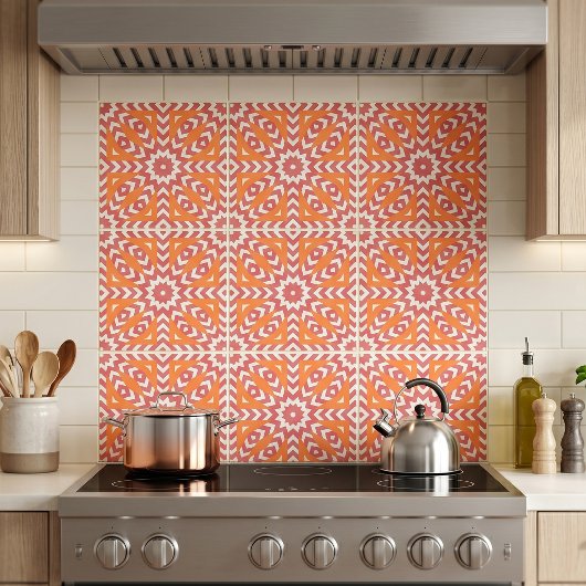 Orange & Pink Ethnic Mosaic Geometric Muster Fliese