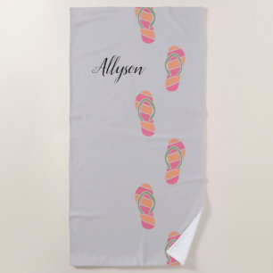Orange & Pink Flip Flops, Blk Script Name, Lt Grau Strandtuch