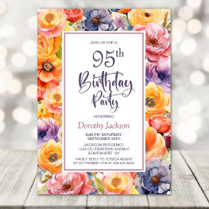 Orange Pink Floral 95. Geburtstagsparty Einladung
