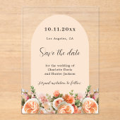 Orange pink floral arch wedding Save the Date Card Acryleinladungen (Vorderseite)