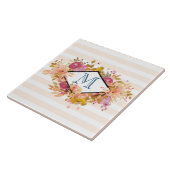 Orange & Pink Floral Bouquet mit Diamantrahmen Fliese (Seite)