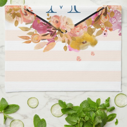 Orange & Pink Floral Bouquet mit Diamantrahmen Geschirrtuch (Gefaltet)
