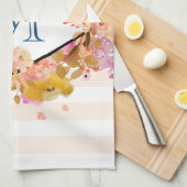 Orange & Pink Floral Bouquet mit Diamantrahmen Geschirrtuch (Viertel Falte)