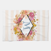 Orange & Pink Floral Bouquet mit Diamantrahmen Geschirrtuch (Horizontal)