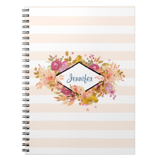 Orange & Pink Floral Bouquet mit Diamantrahmen Notizblock (Vorderseite)