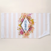 Orange & Pink Floral Bouquet mit Diamantrahmen Strandtuch (Vorderseite)