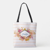 Orange & Pink Floral Bouquet mit Diamantrahmen Tasche (Rückseite)