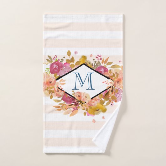 Orange & Pink Floral Bouquet Monogram Badhandtuch Set (Handtuch)