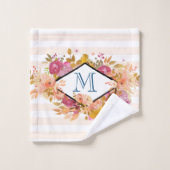 Orange & Pink Floral Bouquet Monogram Badhandtuch Set (Waschlappen)