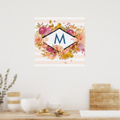 Orange & Pink Floral Bouquet Monogram Poster (Küche)