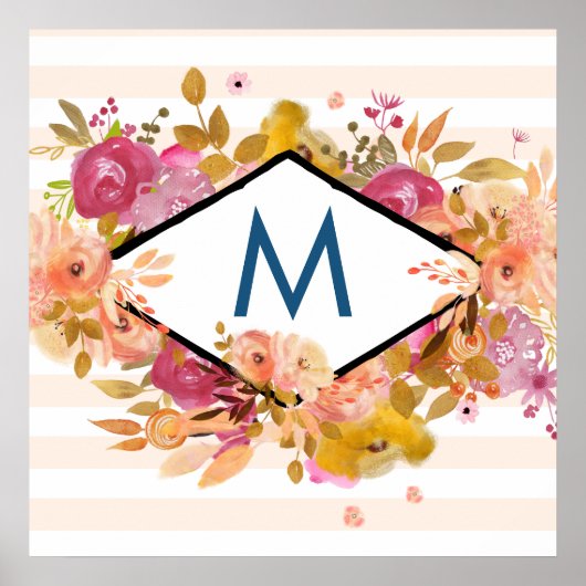 Orange & Pink Floral Bouquet Monogram Poster (Vorne)